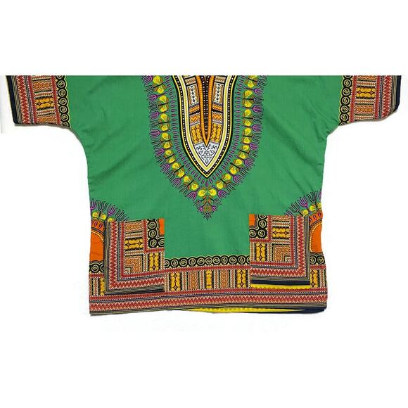 Big Mama Dashiki African Style Pullover Top Women's Medium Green and Orange - Picture 5 of 7